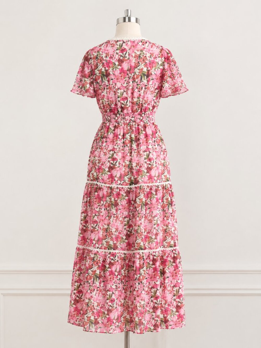 Anne Klein Women 10 Rose Floral Flutter Sleeve Tiered Maxi Dress NWT - Picture 4 of 10